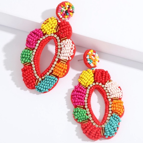 SELENA Colorful Seed Bead Statement Hoops! - Picture 3 of 8